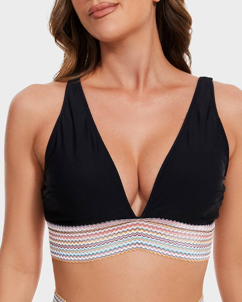 Women's High Waisted Bikini – Striped Halter Neck, Tummy Control Holiday Outfit