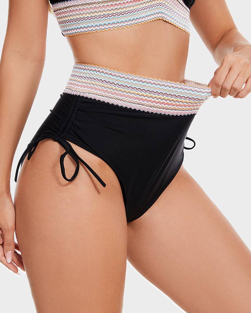 Women's High Waisted Bikini – Striped Halter Neck, Tummy Control Holiday Outfit