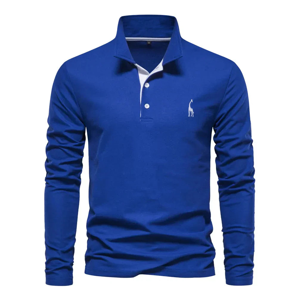 Men's Long Sleeve Polo Shirt – Contrast Collar, Slim Fit Smart Casual Wear