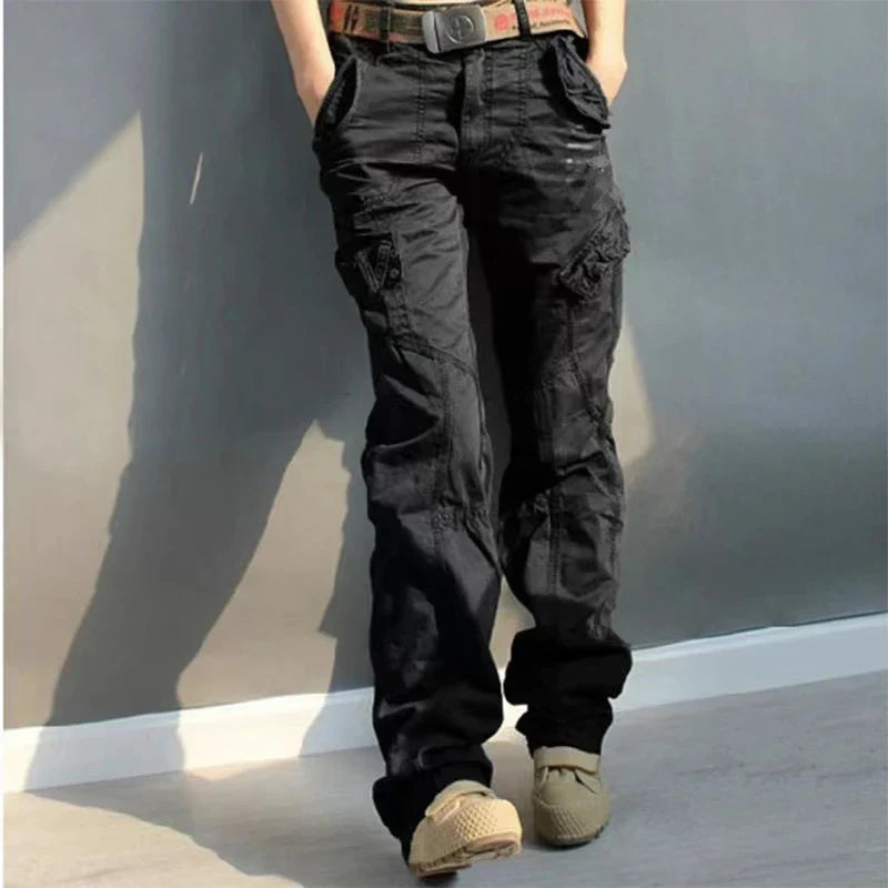 Women's Cargo Trousers – Multi-Pocket, Relaxed Fit Y2K Streetwear