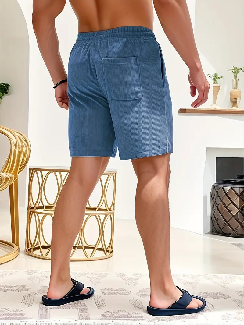 Men's Relaxed Fit Shorts – Drawstring Waist, Corduroy Casual Summer Wear