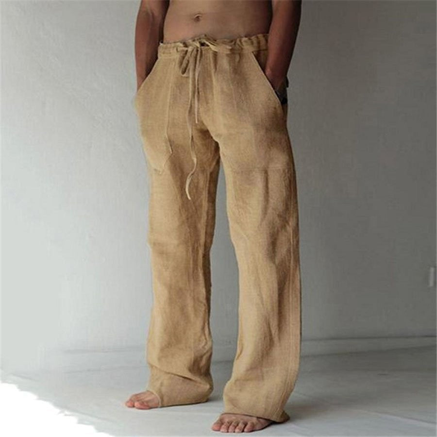 Men's Linen Wide Leg Trousers – Floral Print, Flowy Summer Trousers