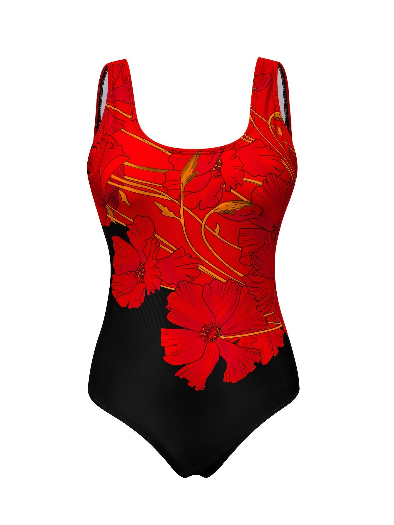 Floral Panel One-Piece Swimsuit – Bold Tropical Print Swimwear