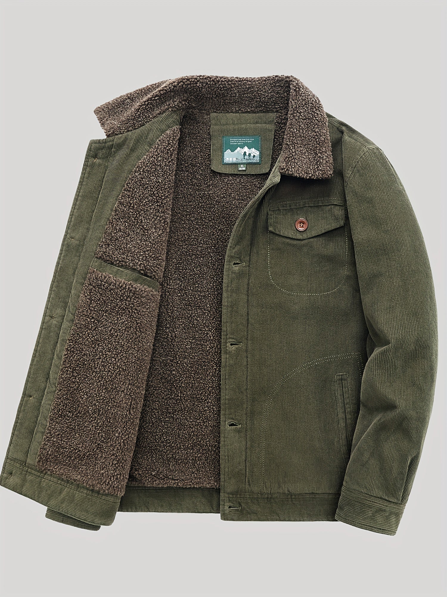 Sherpa-Lined Corduroy Jacket – Vintage Button-Up with Warm Fleece Collar