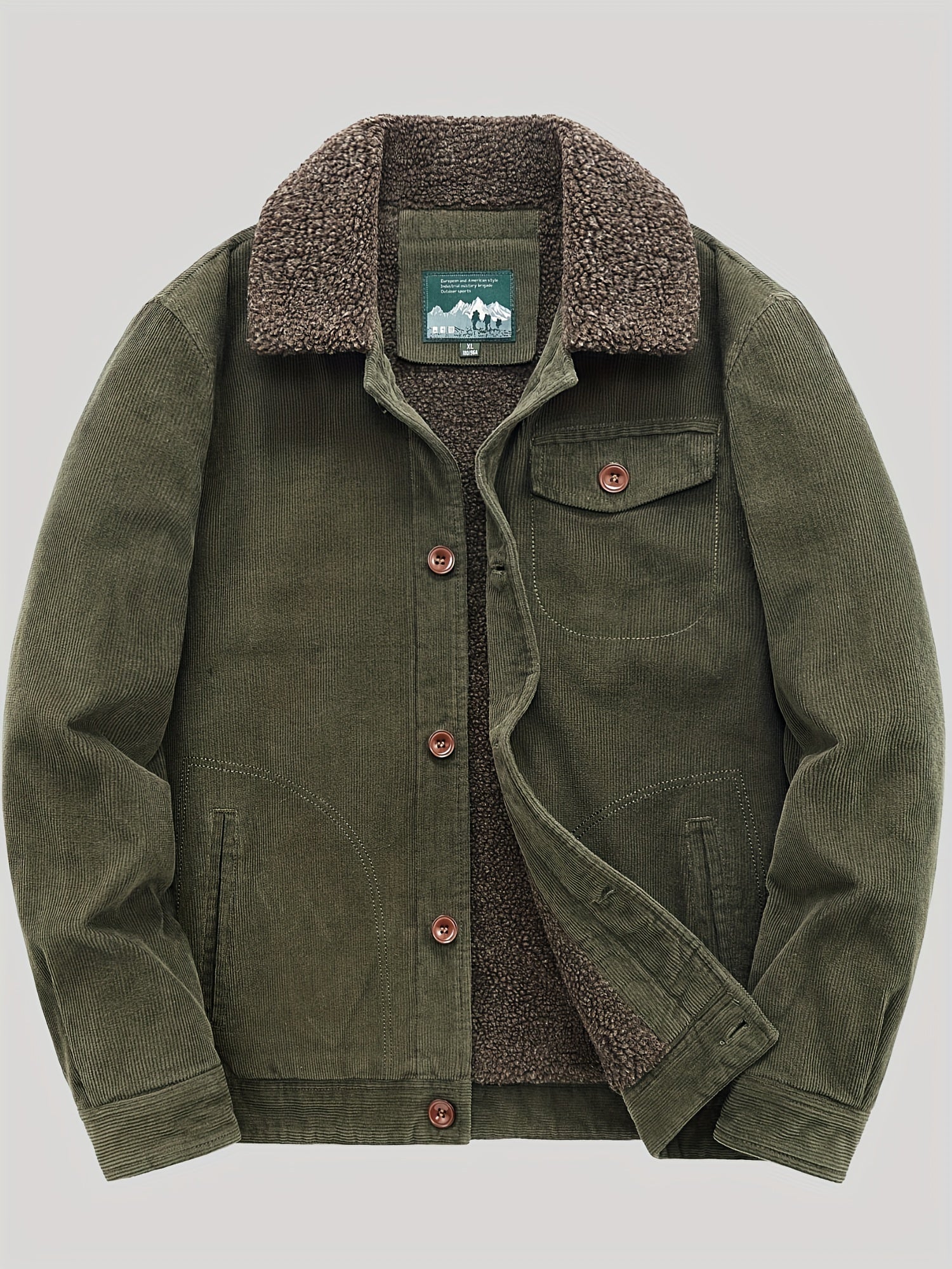 Sherpa-Lined Corduroy Jacket – Vintage Button-Up with Warm Fleece Collar