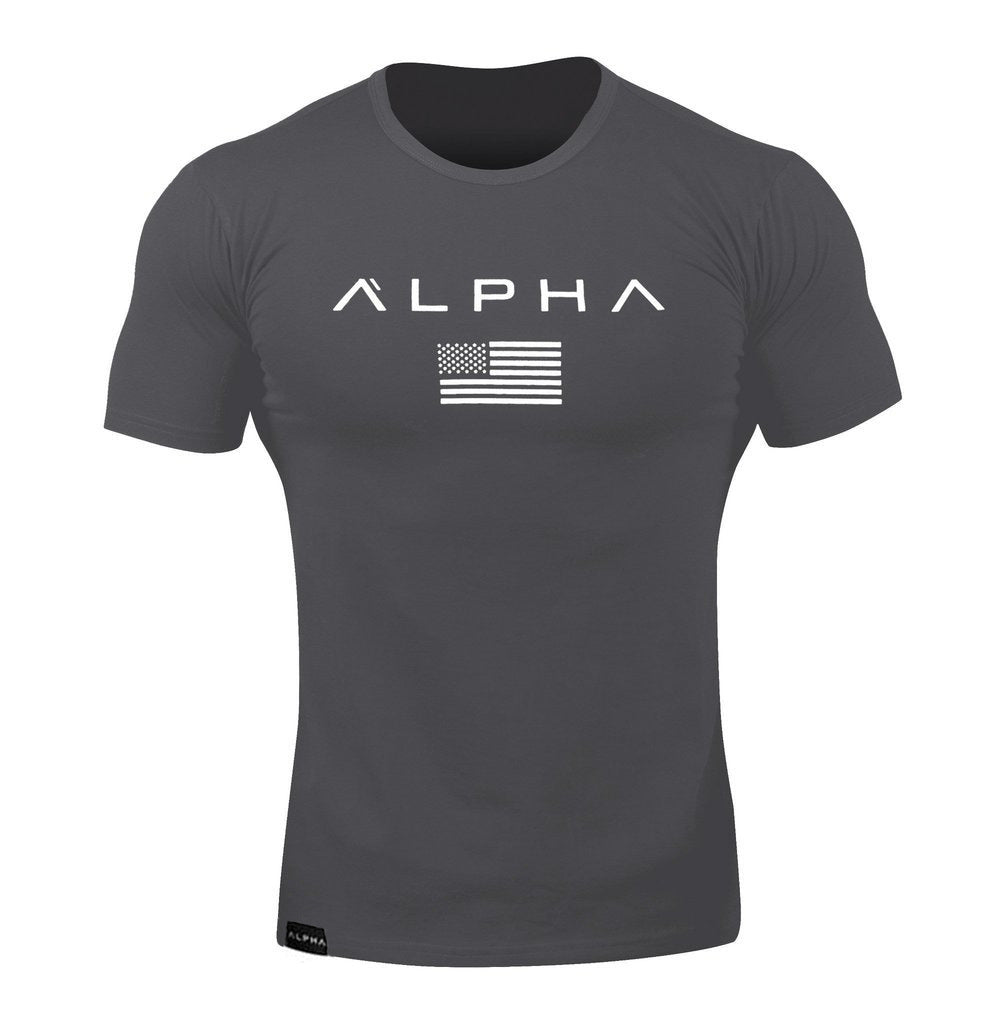 Men's Gym T-Shirt – Alpha Flag Graphic, Muscle Fit Workout Top