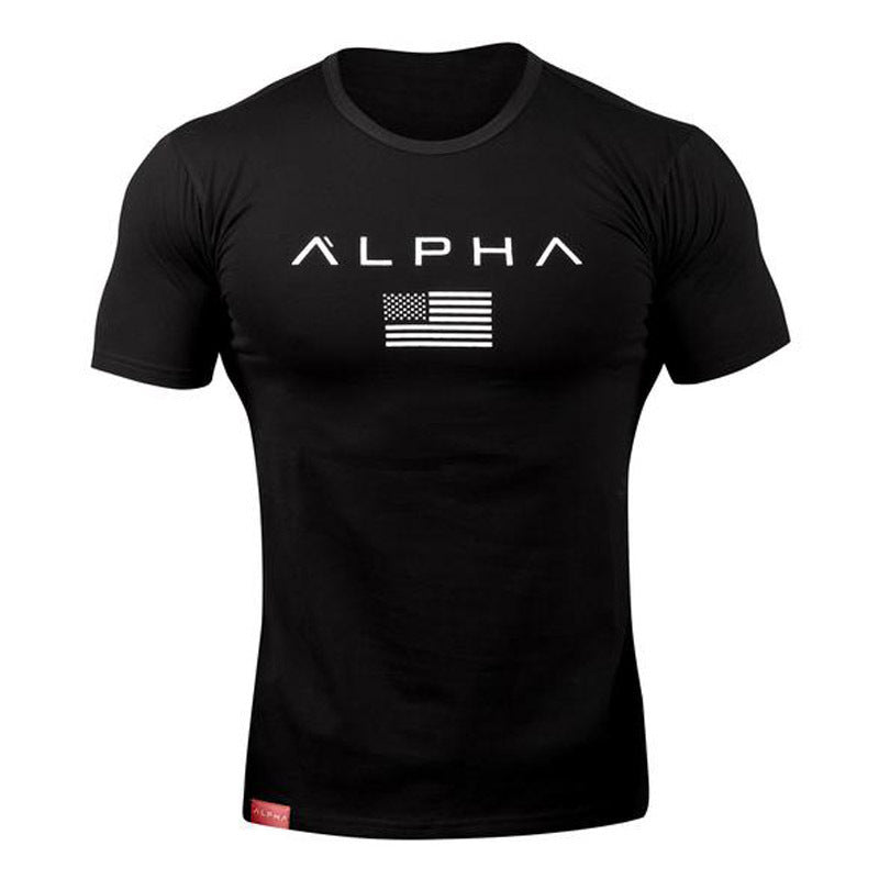 Men's Gym T-Shirt – Alpha Flag Graphic, Muscle Fit Workout Top