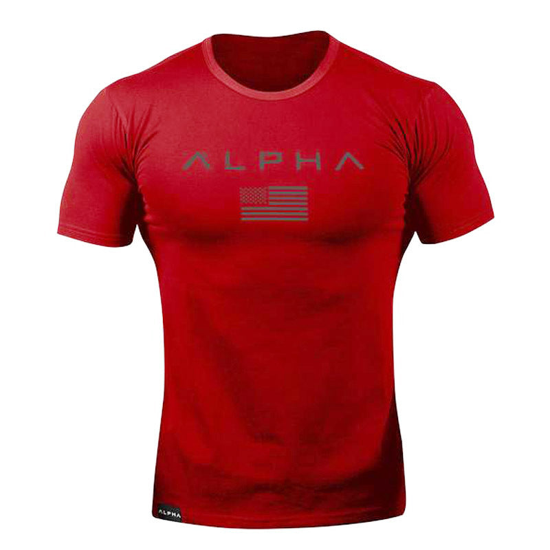 Men's Gym T-Shirt – Alpha Flag Graphic, Muscle Fit Workout Top