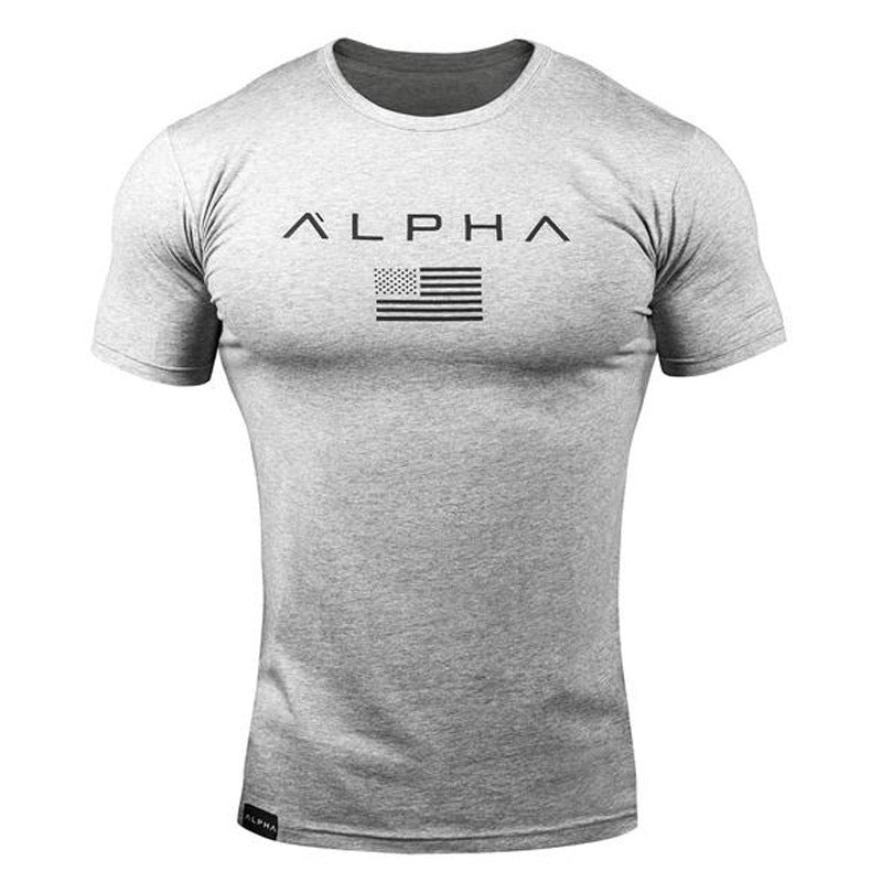 Men's Gym T-Shirt – Alpha Flag Graphic, Muscle Fit Workout Top