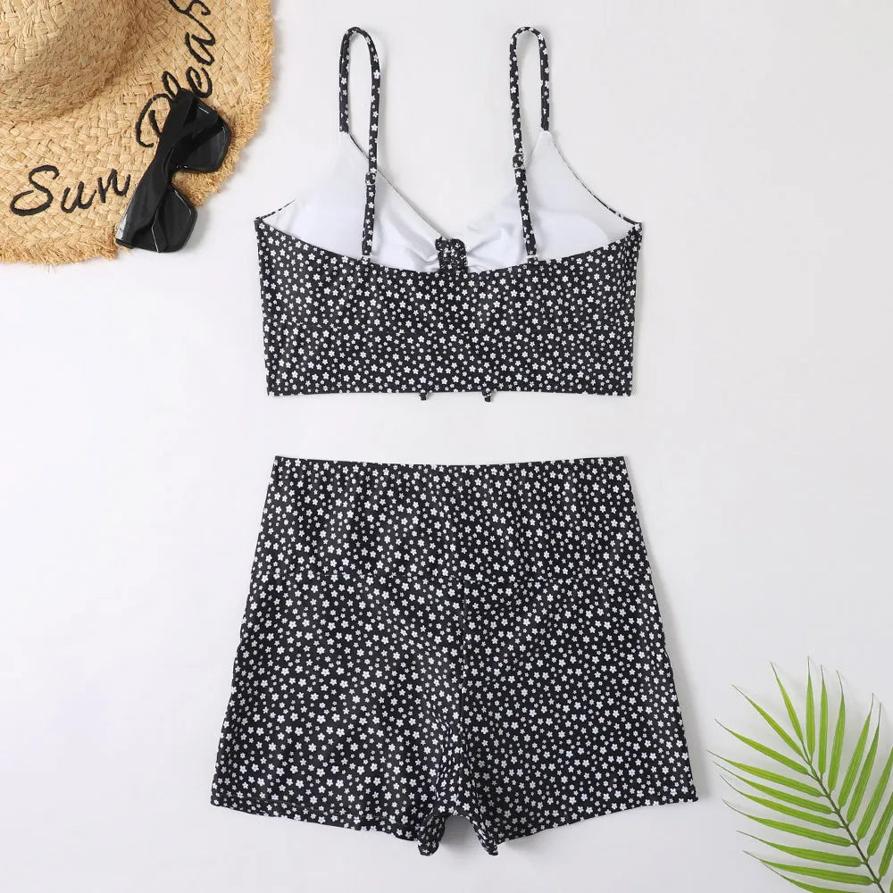 Women's High-Waist Bikini Set – Ruched with Shorts, Padded & Wire-Free Holiday