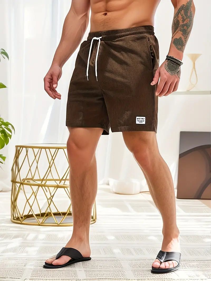 Men's Relaxed Fit Shorts – Drawstring Waist, Corduroy Casual Summer Wear