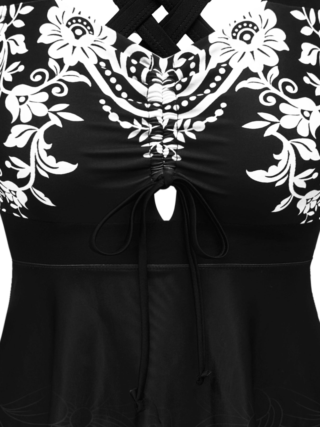 Black & White Printed Swimdress with Shorts – Flattering Silhouette 2-Piece Set