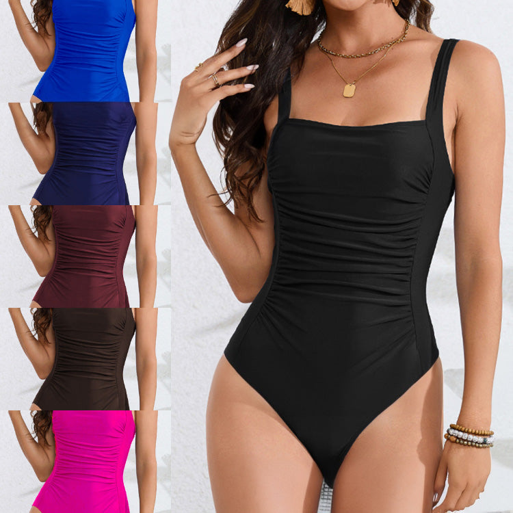 Ruched Square-Neck One-Piece Swimsuit – Smoothing Full Coverage