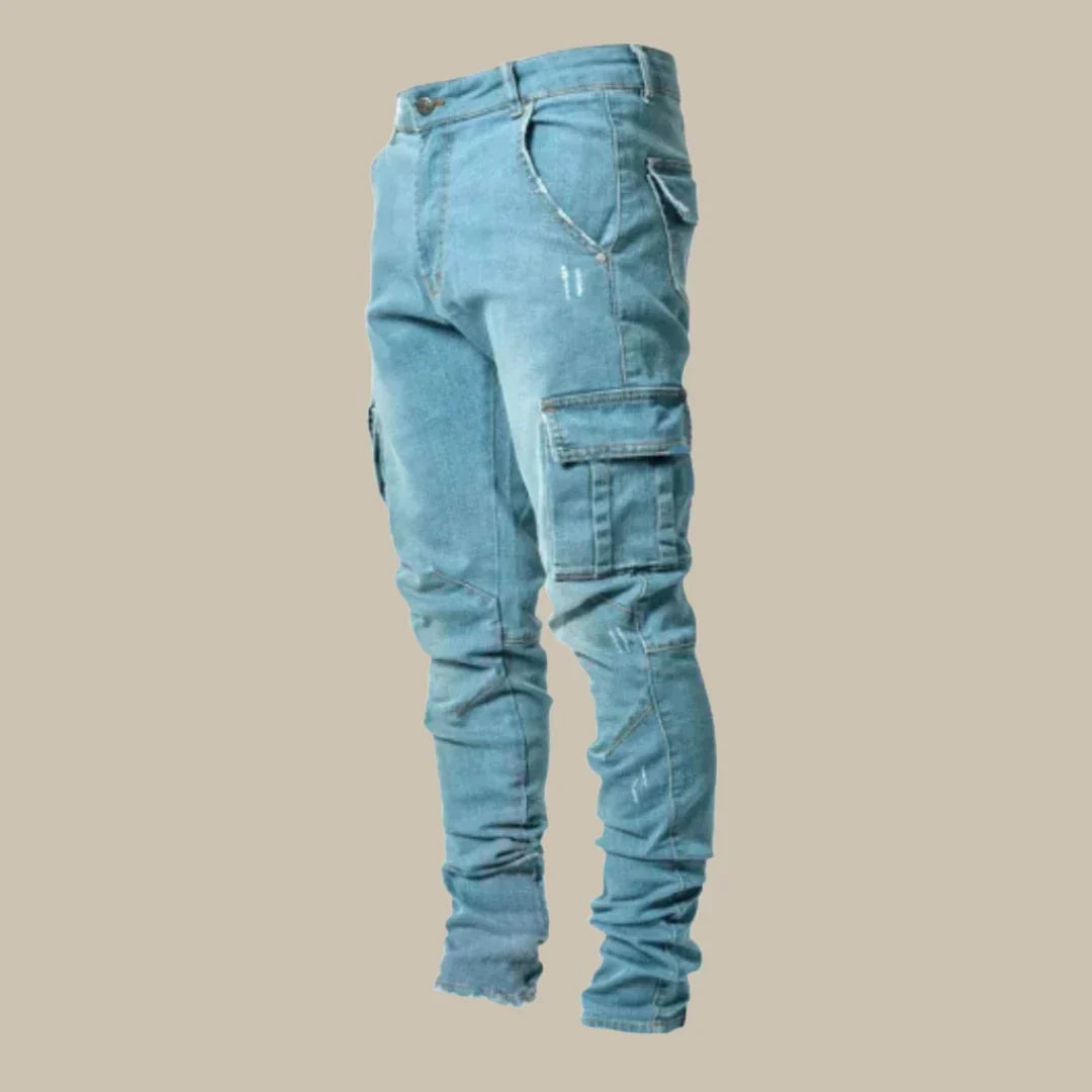Men's Cargo Jeans – Distressed Multi-Pocket, Skinny Fit Streetwear