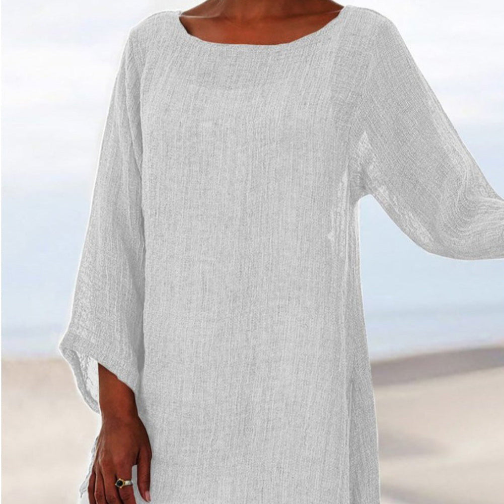Relaxed Fit Long Sleeve Linen Blend Blouse – Lightweight Casual Top