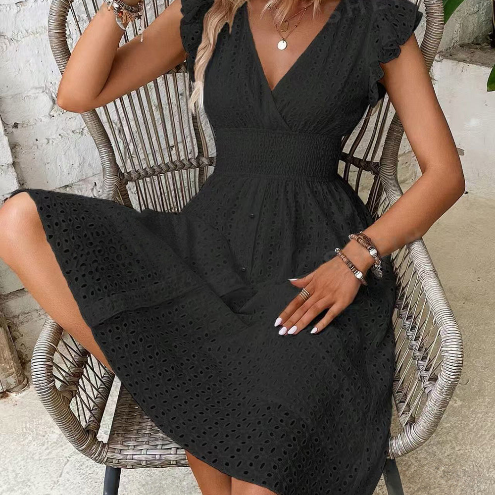 Ruffle Sleeve Eyelet A-Line Mini Dress – Summer Casual Chic