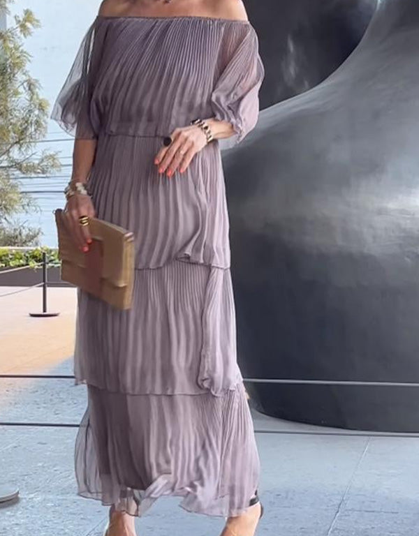 Off-Shoulder Tiered Tulle Maxi Dress – Elegant Boho Evening Gown
