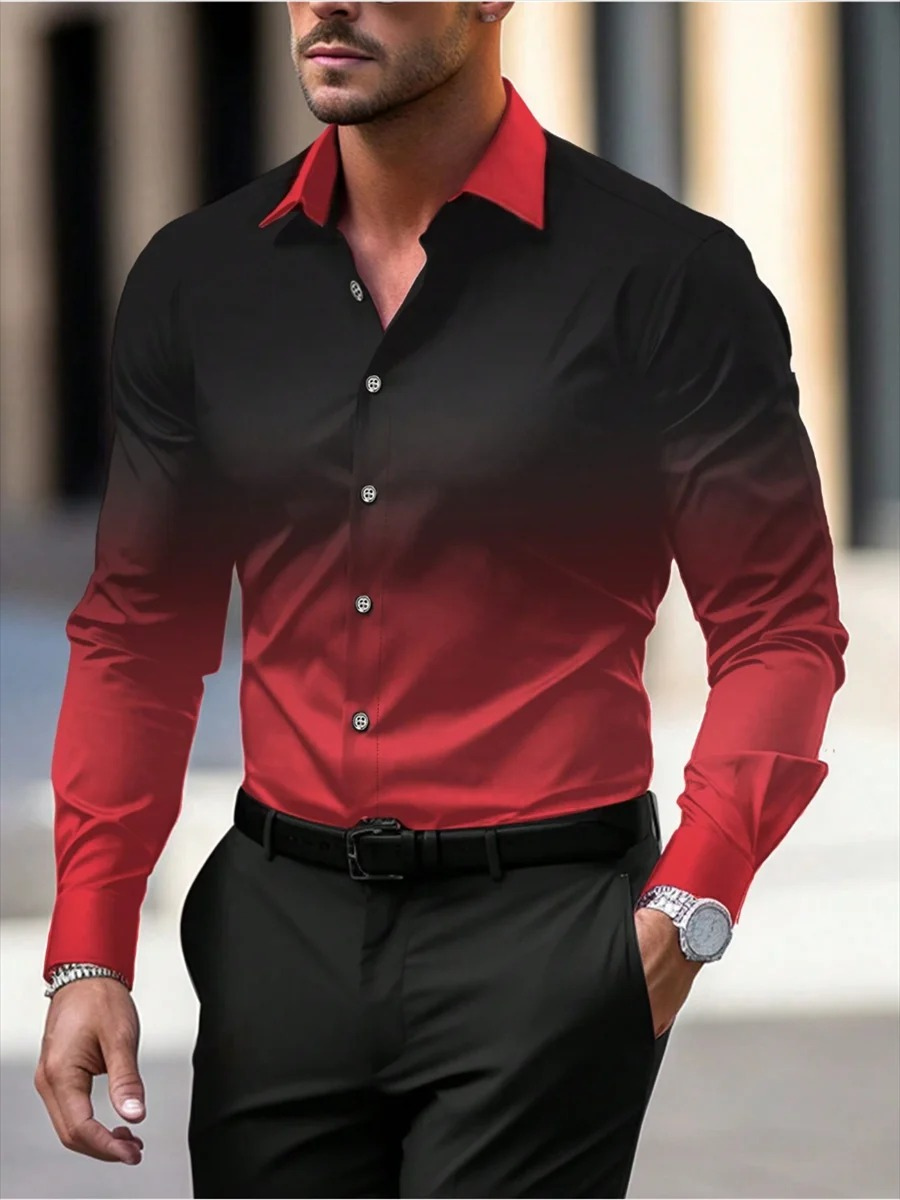 Men's Smart Shirt – Ombre Print, Slim Fit Smart Casual
