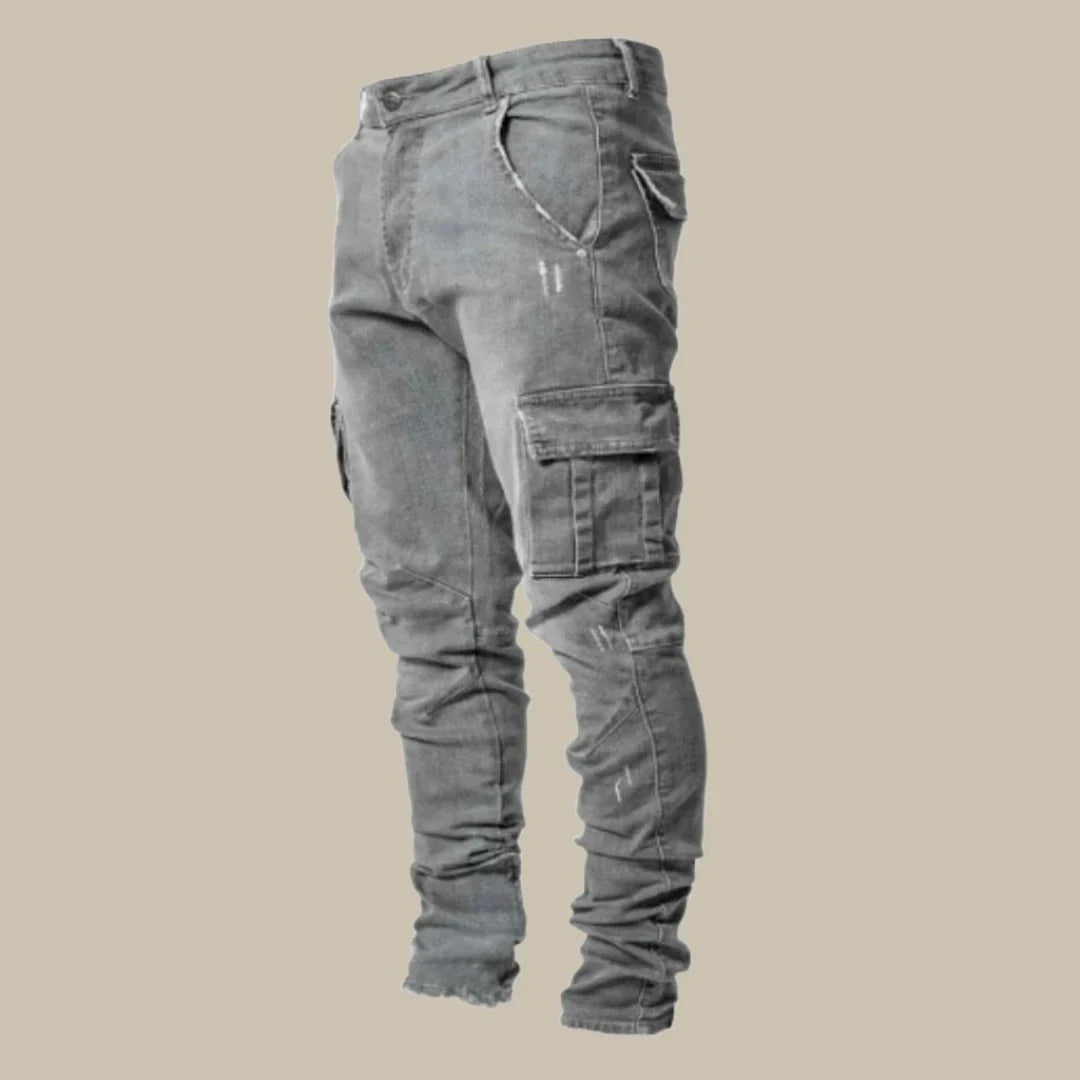 Men's Cargo Jeans – Distressed Multi-Pocket, Skinny Fit Streetwear