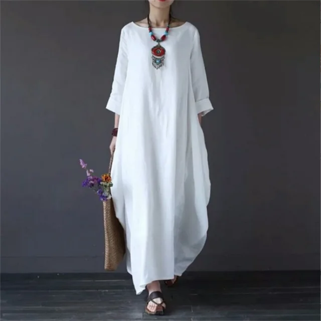 Oversized Boho Maxi Kaftan Dress – Cotton Tunic with Side Pockets