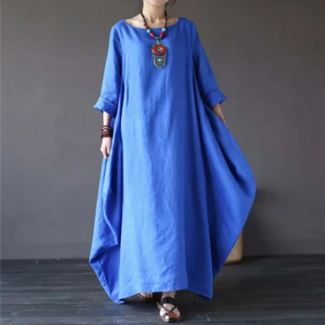 Oversized Boho Maxi Kaftan Dress – Cotton Tunic with Side Pockets