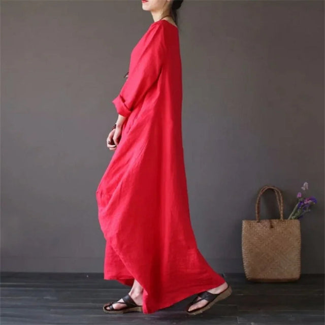 Oversized Boho Maxi Kaftan Dress – Cotton Tunic with Side Pockets