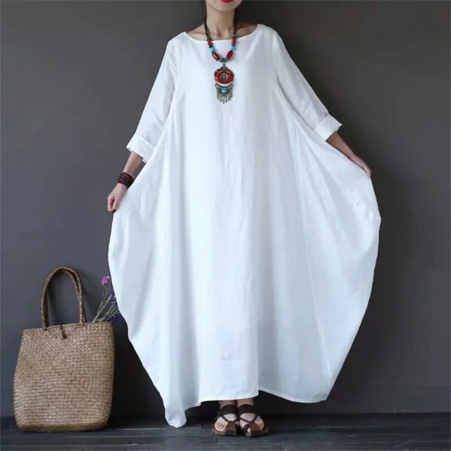 Oversized Boho Maxi Kaftan Dress – Cotton Tunic with Side Pockets