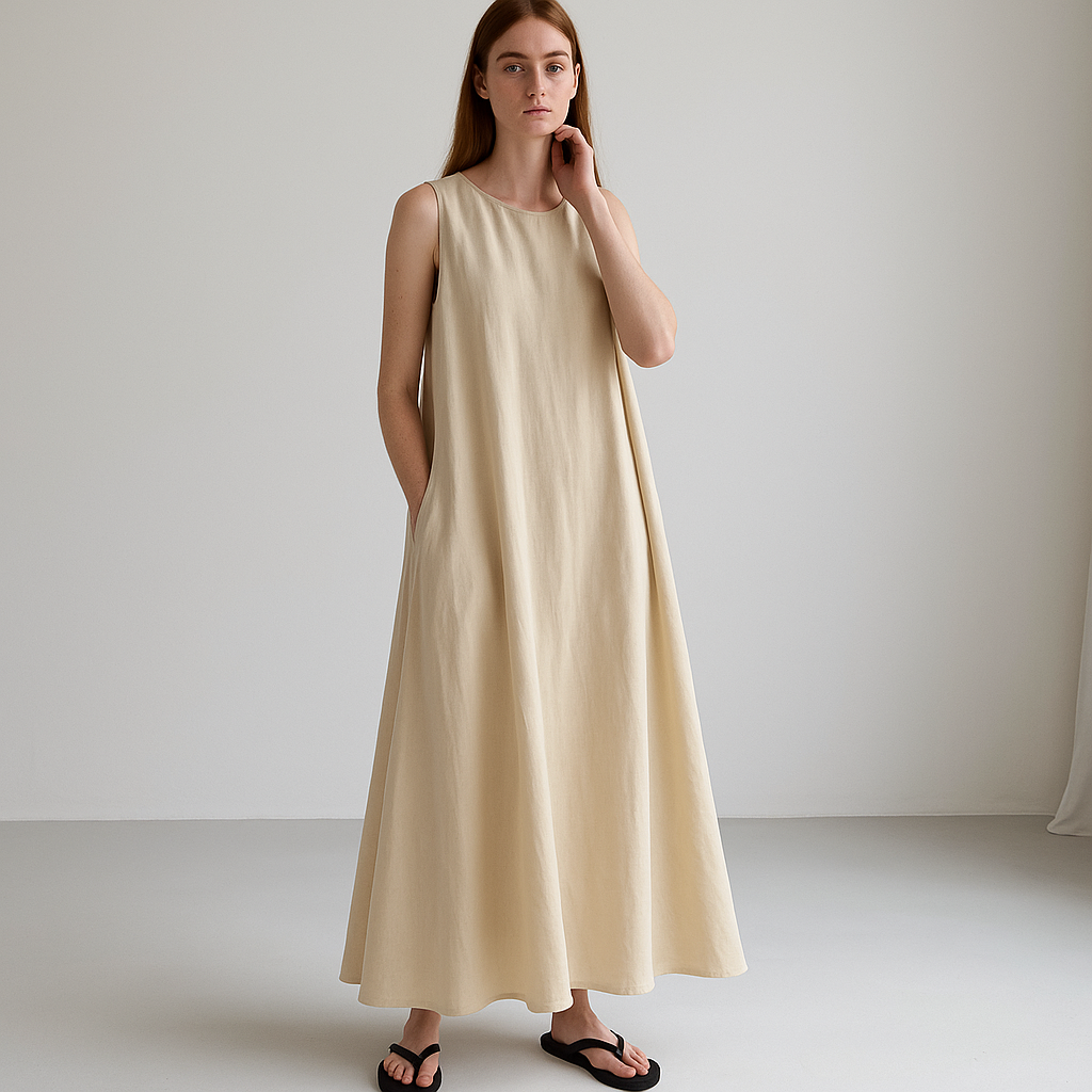 Minimalist Sleeveless Linen Maxi Dress – Effortless Everyday Style