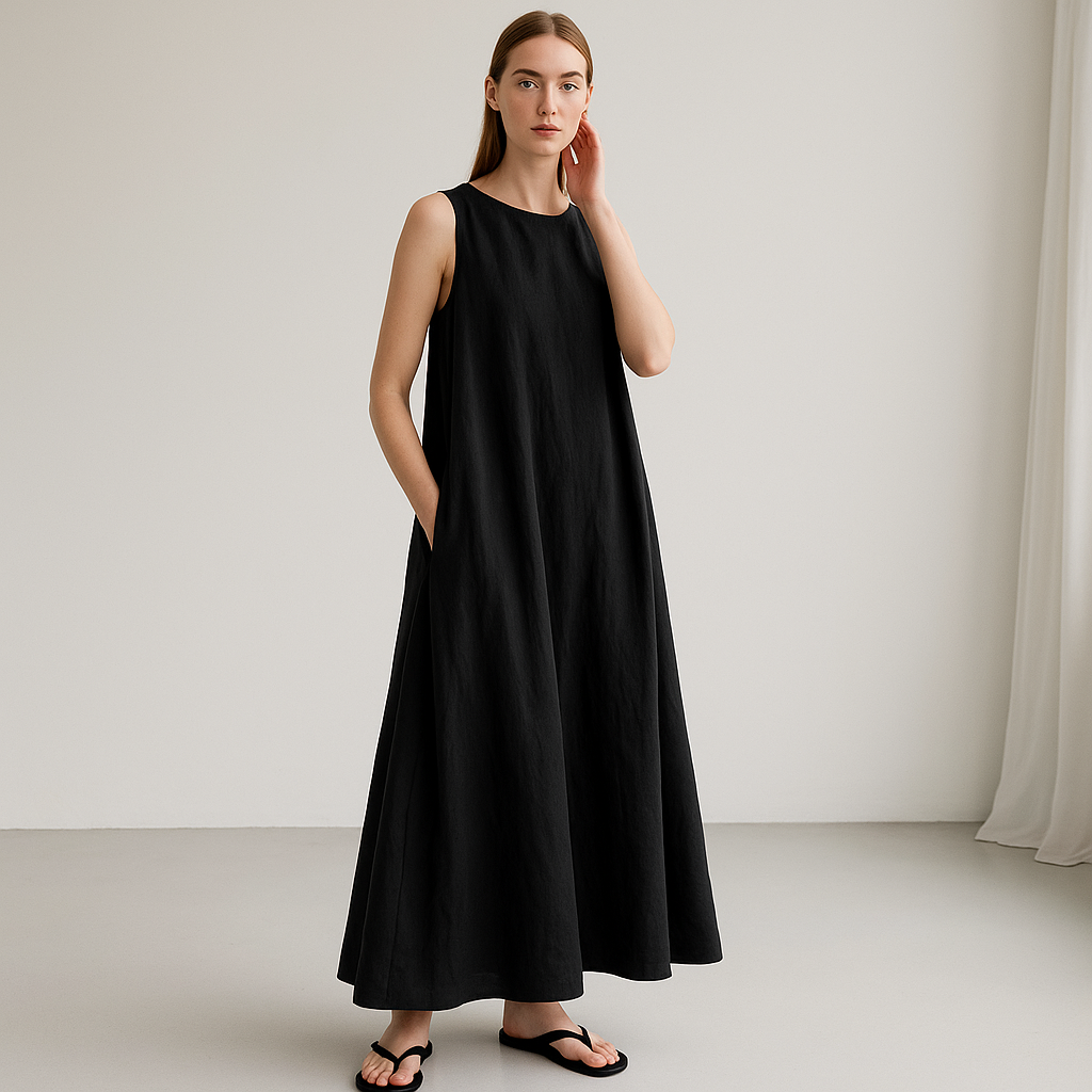 Minimalist Sleeveless Linen Maxi Dress – Effortless Everyday Style