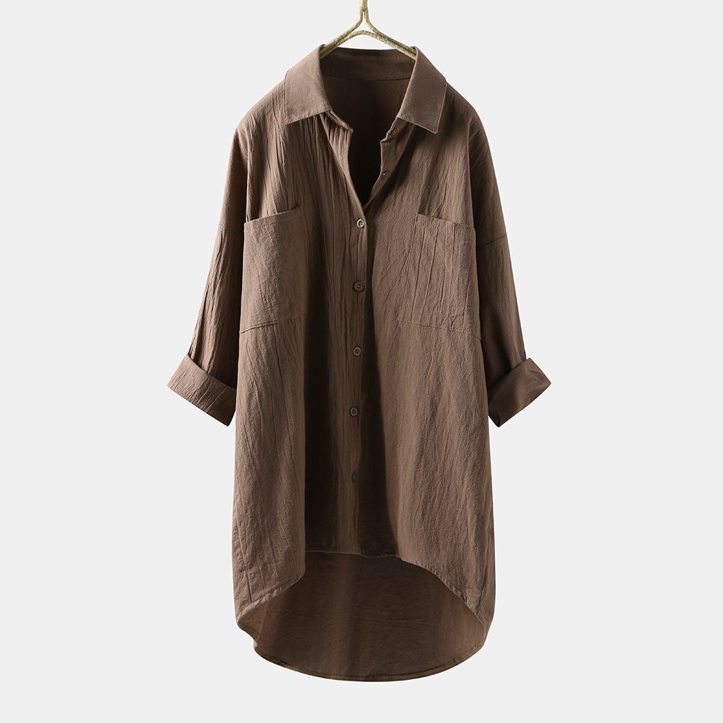 Women's Longline Shirt – Dipped Hem, Relaxed Fit Casual Blouse