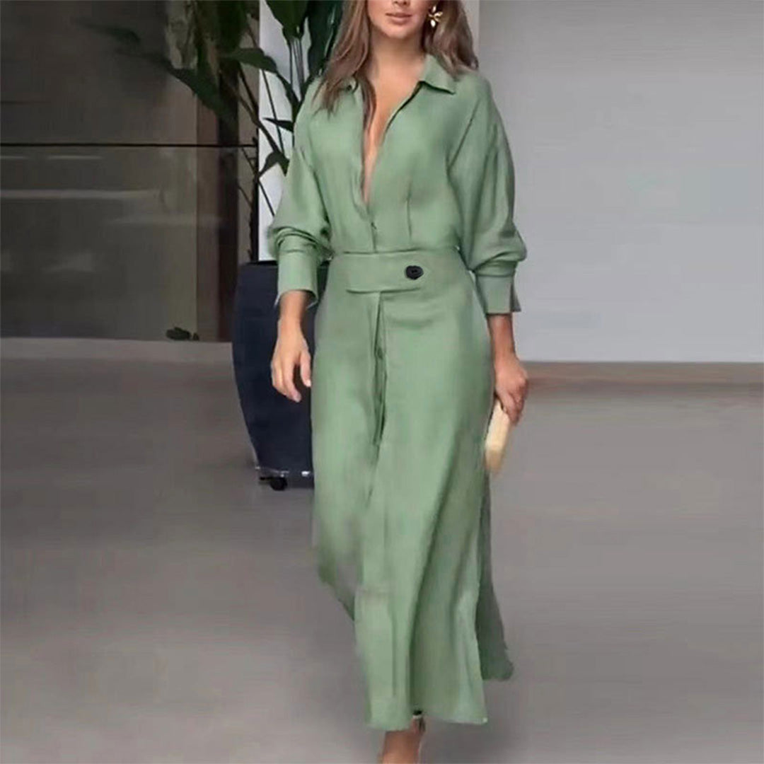 Belted Long Sleeve Button-Front Shirt Dress – Effortless Everyday Style