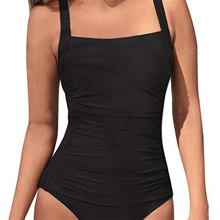 Ruched Square-Neck One-Piece Swimsuit – Smoothing Full Coverage