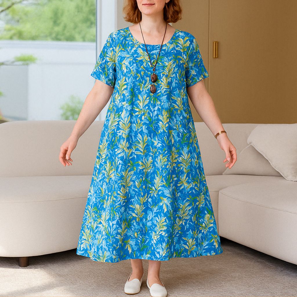 Boho Patchwork Floral Midi Dress – Short Sleeve Boho Style