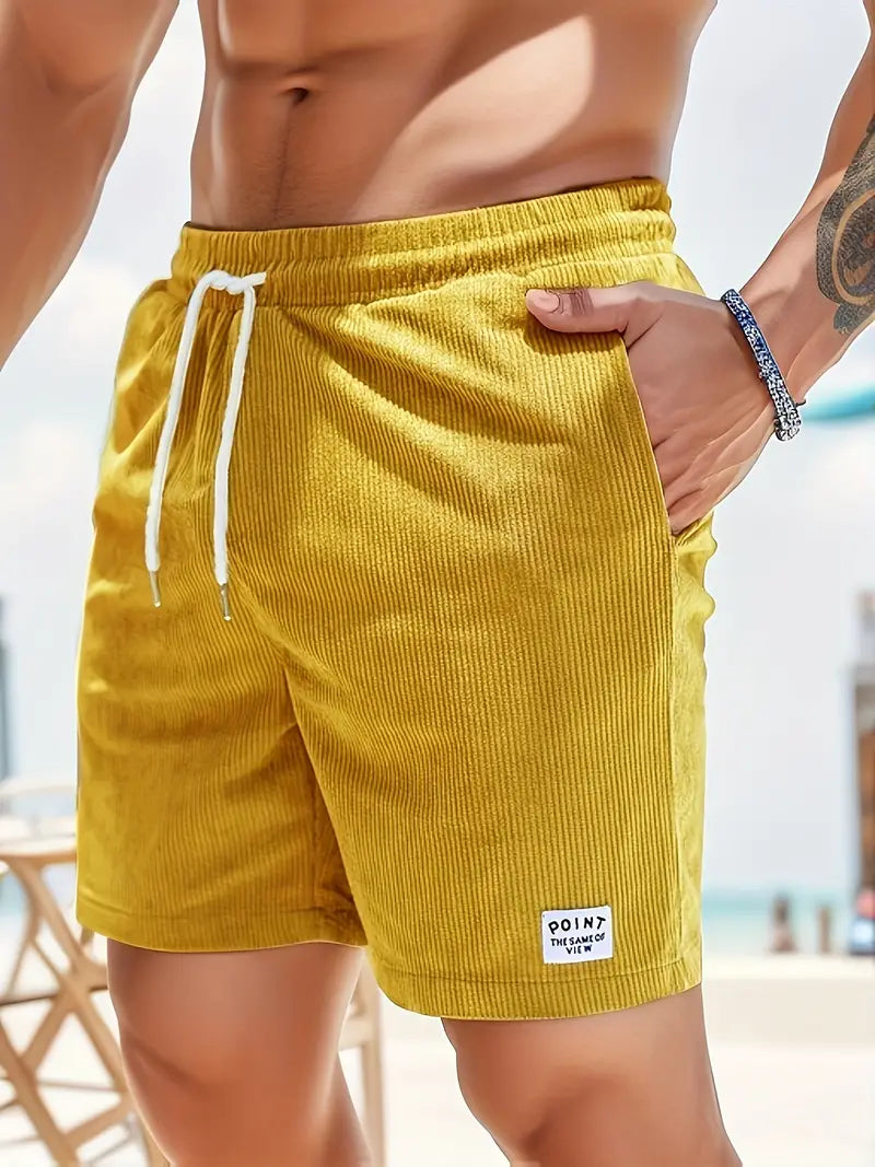 Men's Relaxed Fit Shorts – Drawstring Waist, Corduroy Casual Summer Wear