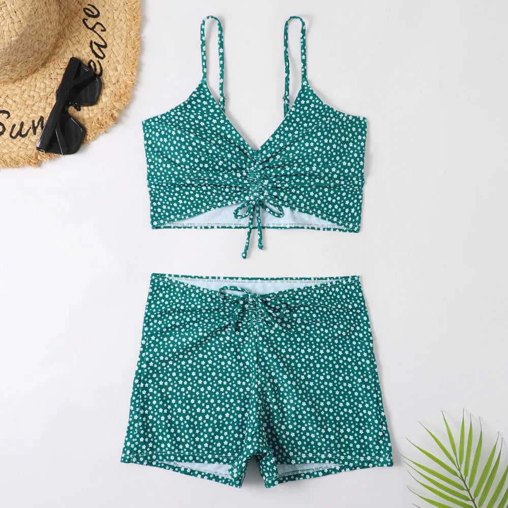 Women's High-Waist Bikini Set – Ruched with Shorts, Padded & Wire-Free Holiday