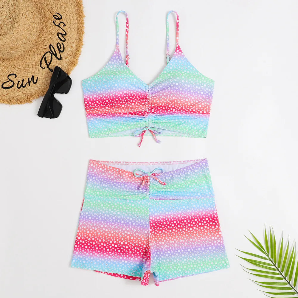 Women's High-Waist Bikini Set – Ruched with Shorts, Padded & Wire-Free Holiday
