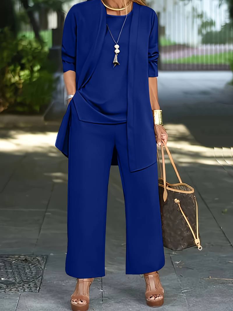 Women's Three-Piece Trouser Suit – Matching Set, Relaxed Fit Smart Casual Wear