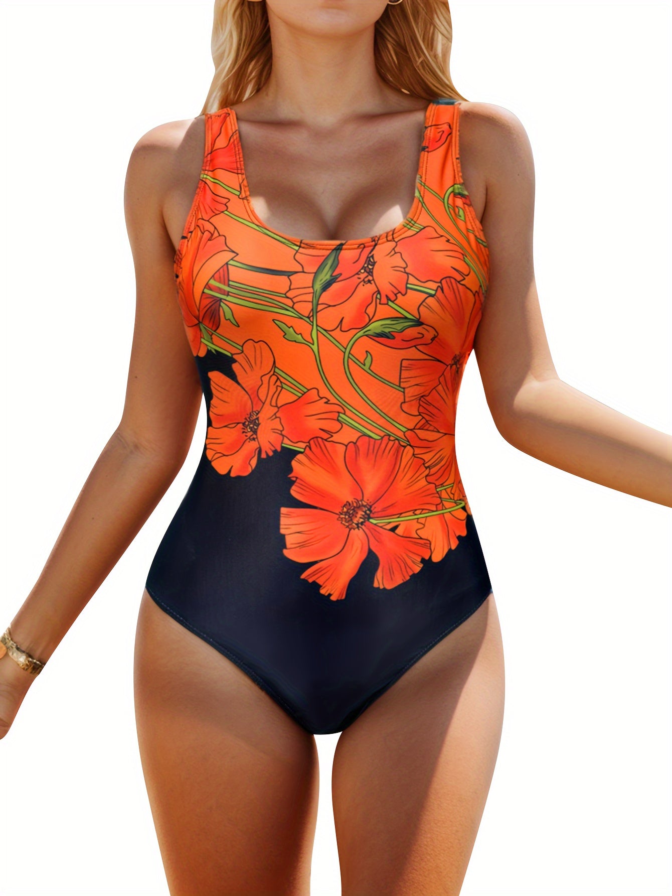 Floral Panel One-Piece Swimsuit – Bold Tropical Print Swimwear