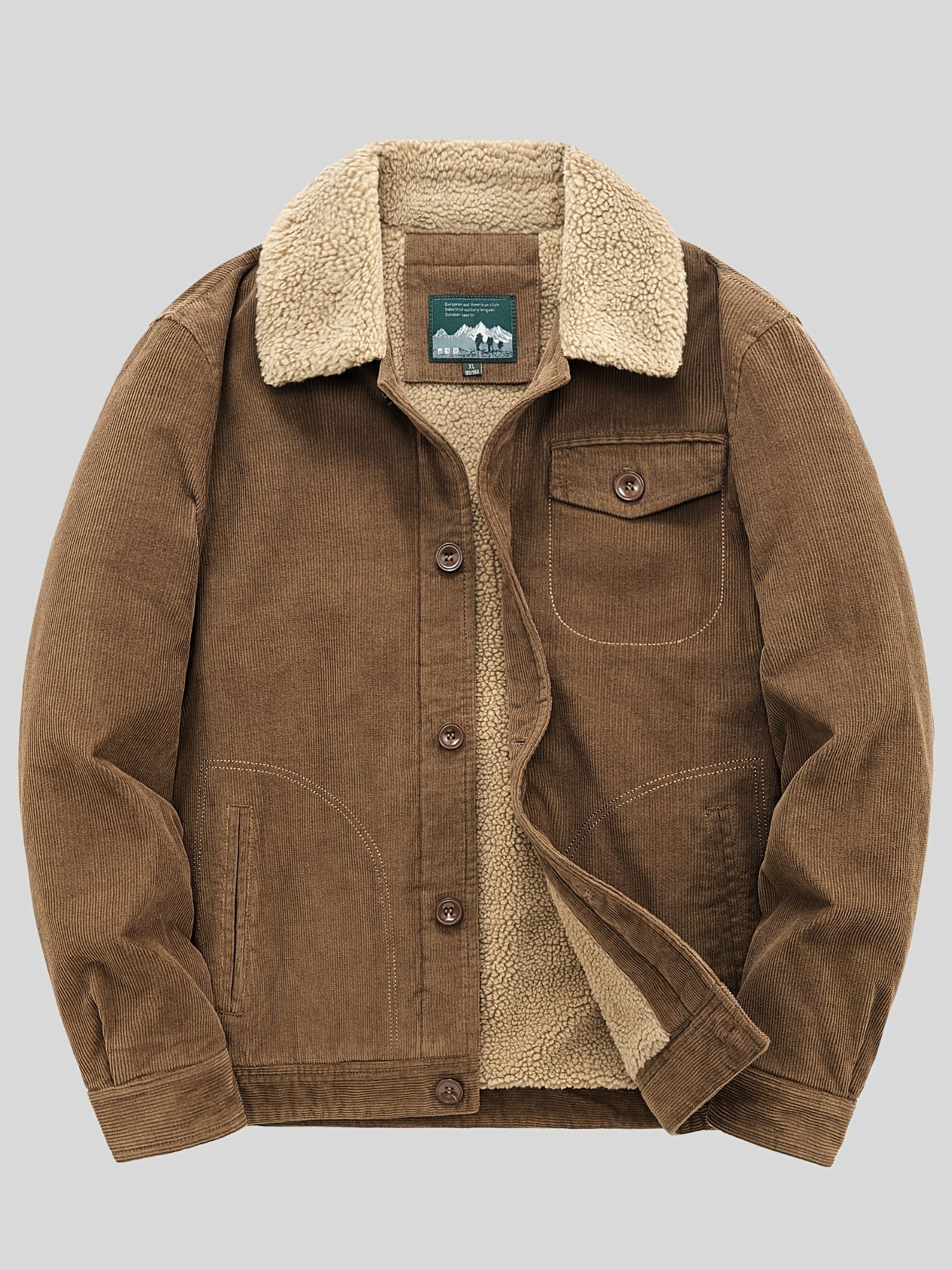 Sherpa-Lined Corduroy Jacket – Vintage Button-Up with Warm Fleece Collar