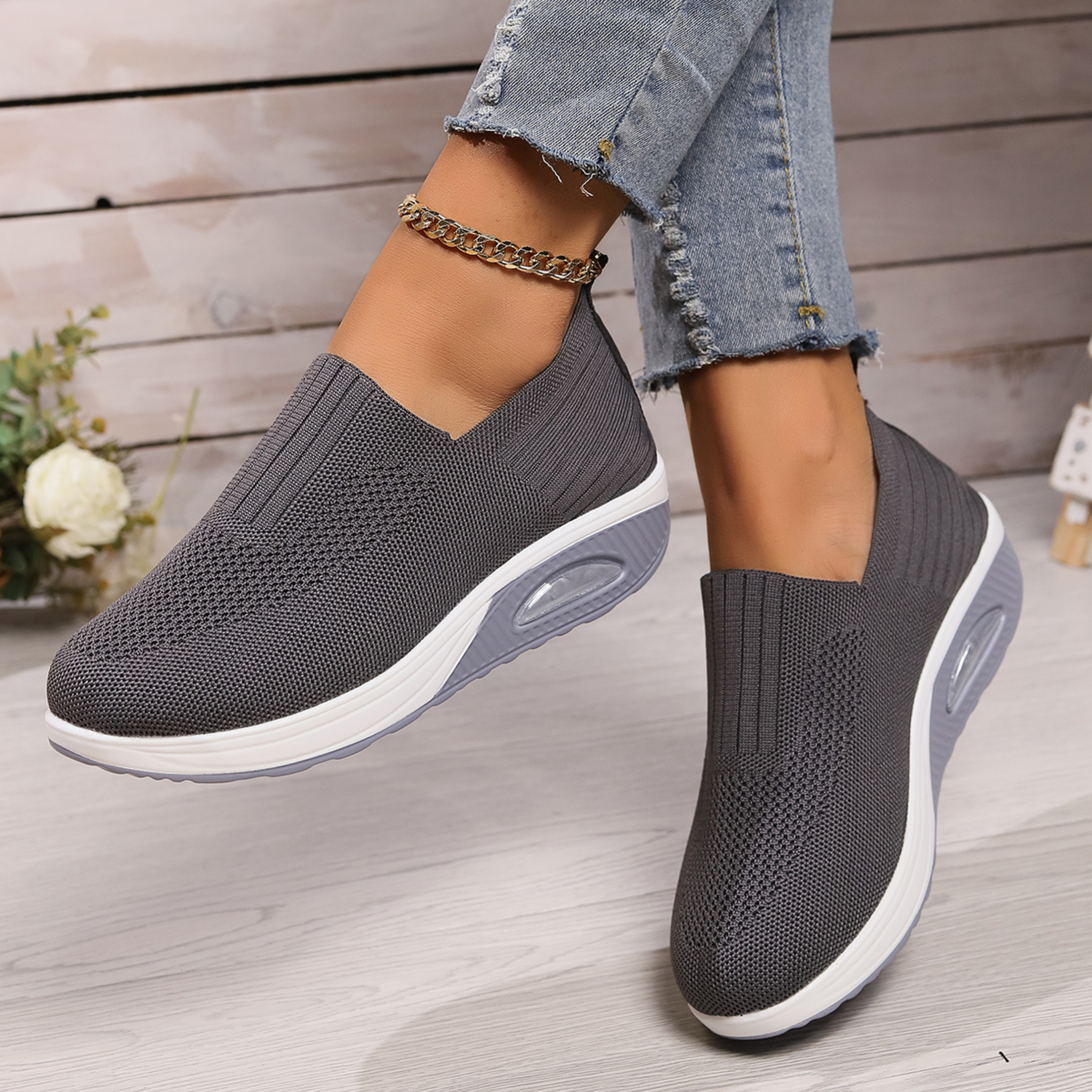 Women's Slip-On Trainers – Wedge Sole, Lightweight Comfy Everyday Walking Shoes