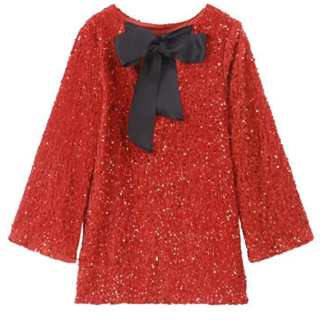 Sequin Long Sleeve Mini Dress – Sparkly Party Look With Bow Detail