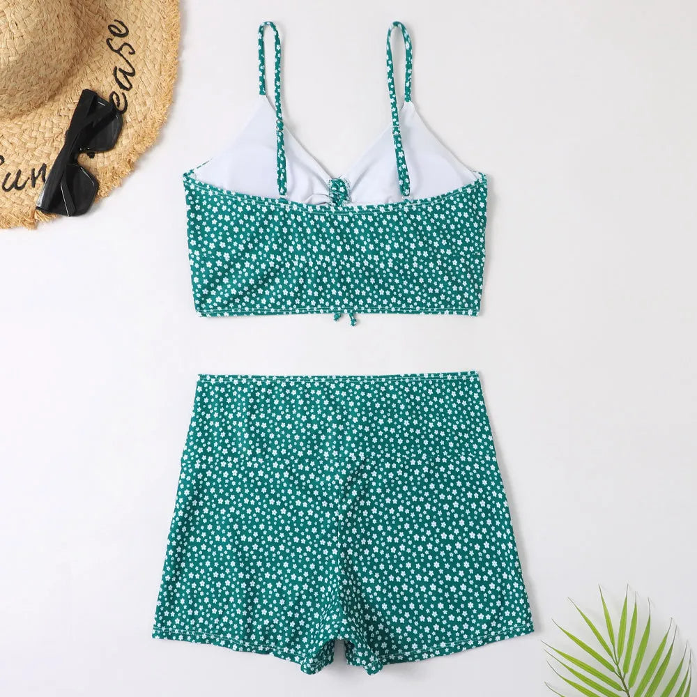Women's High-Waist Bikini Set – Ruched with Shorts, Padded & Wire-Free Holiday
