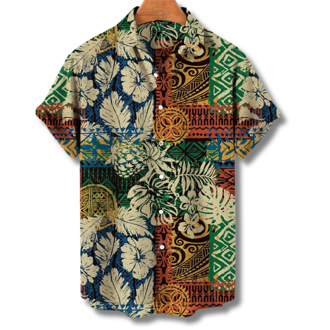 Men's Holiday Shirt – Hawaiian Floral Print, Relaxed Fit Summer Top