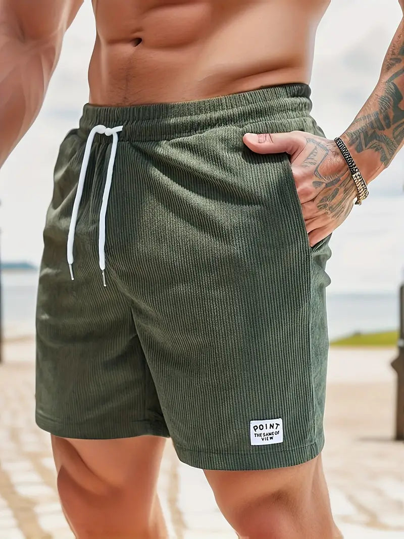 Men's Relaxed Fit Shorts – Drawstring Waist, Corduroy Casual Summer Wear
