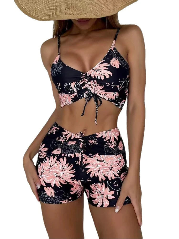Women's High-Waist Bikini Set – Ruched with Shorts, Padded & Wire-Free Holiday