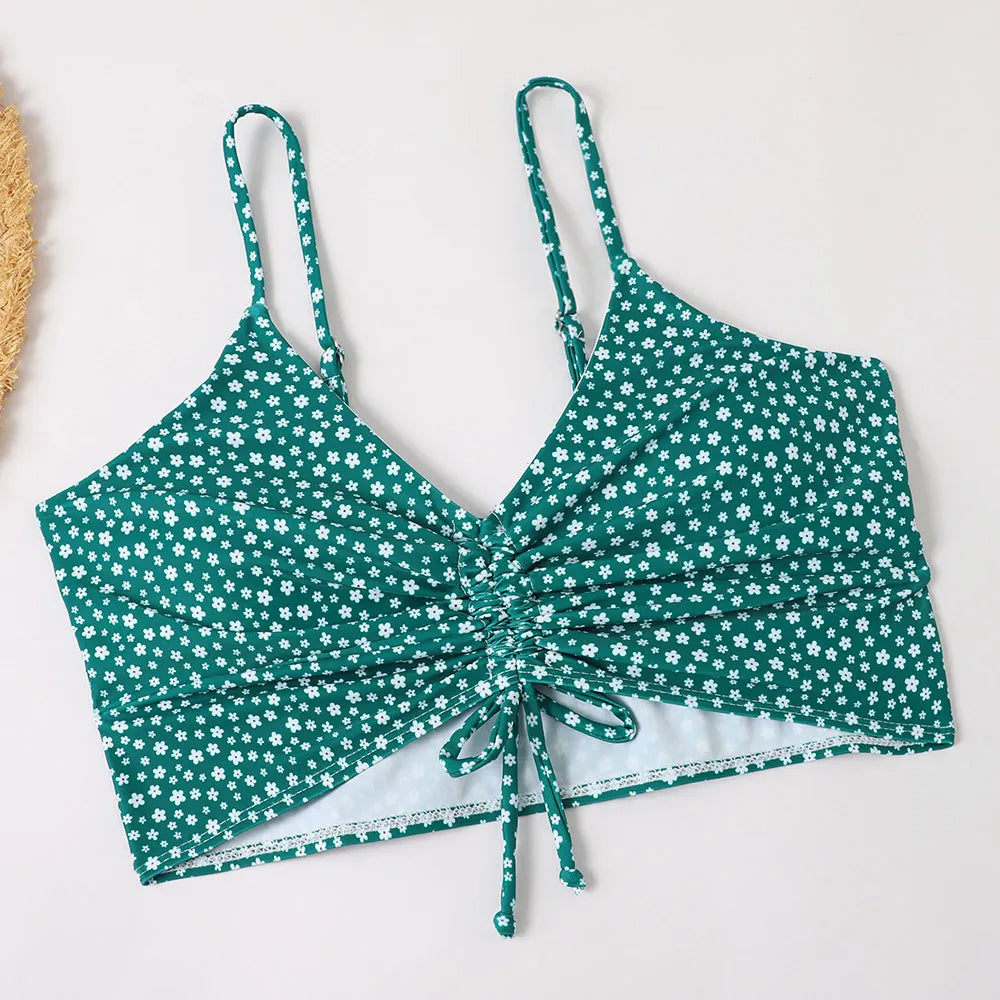 Women's High-Waist Bikini Set – Ruched with Shorts, Padded & Wire-Free Holiday