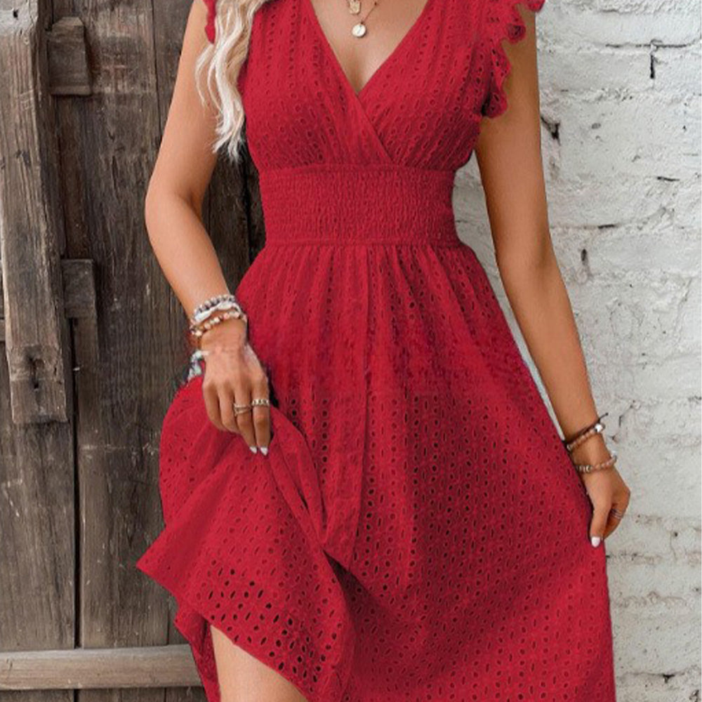 Ruffle Sleeve Eyelet A-Line Mini Dress – Summer Casual Chic