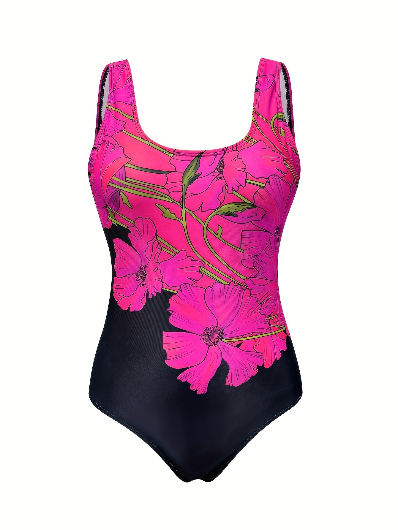 Floral Panel One-Piece Swimsuit – Bold Tropical Print Swimwear