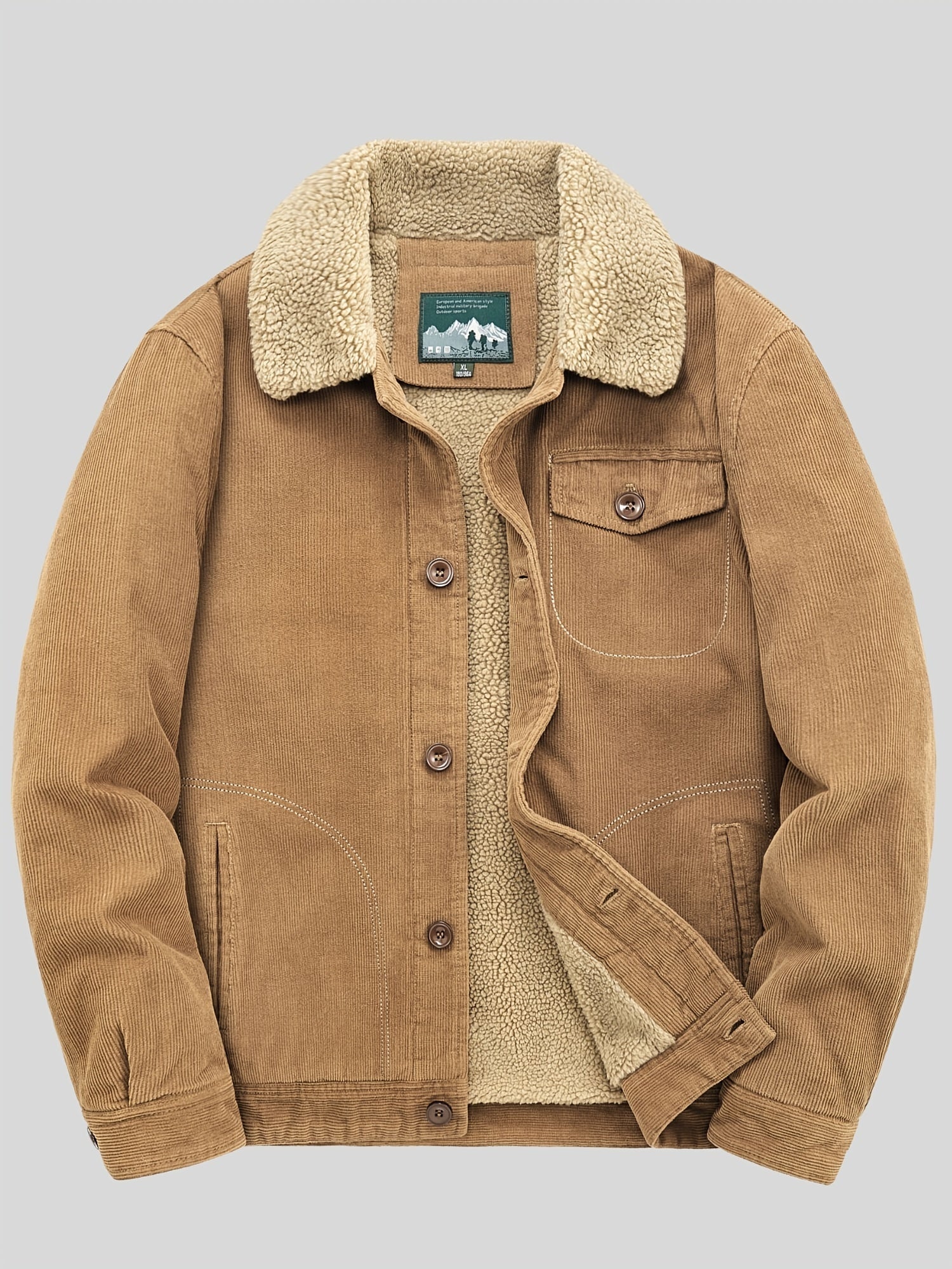 Sherpa-Lined Corduroy Jacket – Vintage Button-Up with Warm Fleece Collar