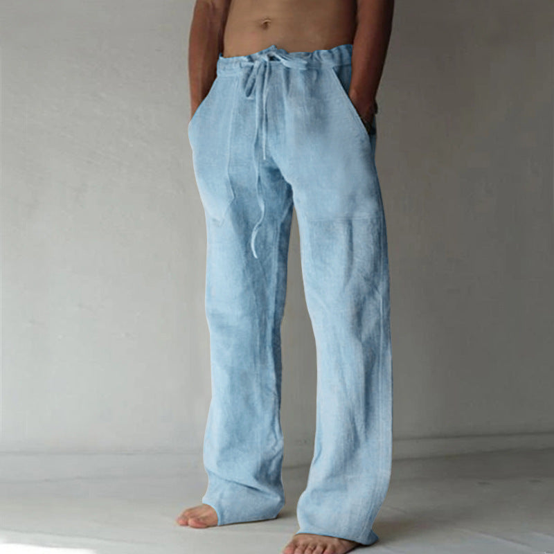 Men's Linen Wide Leg Trousers – Floral Print, Flowy Summer Trousers